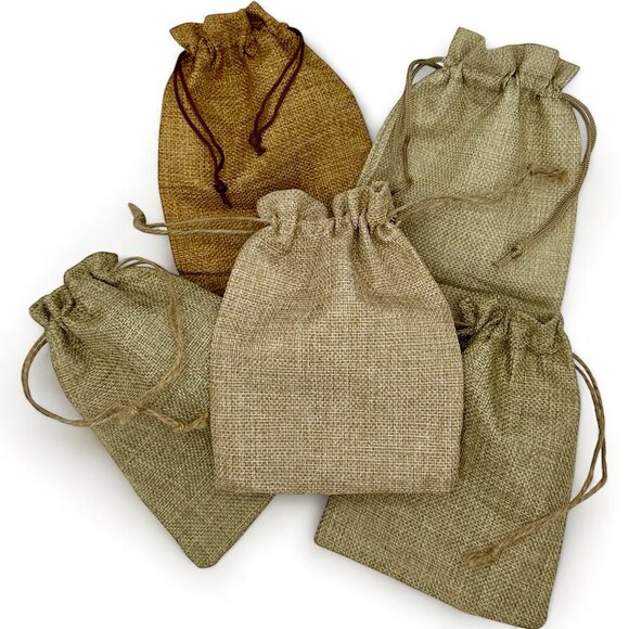 Assorted Rustic Burlap Gift Bags 5x7” | Lot of 40 (FLAWED/DIY) - Picture 1 of 10